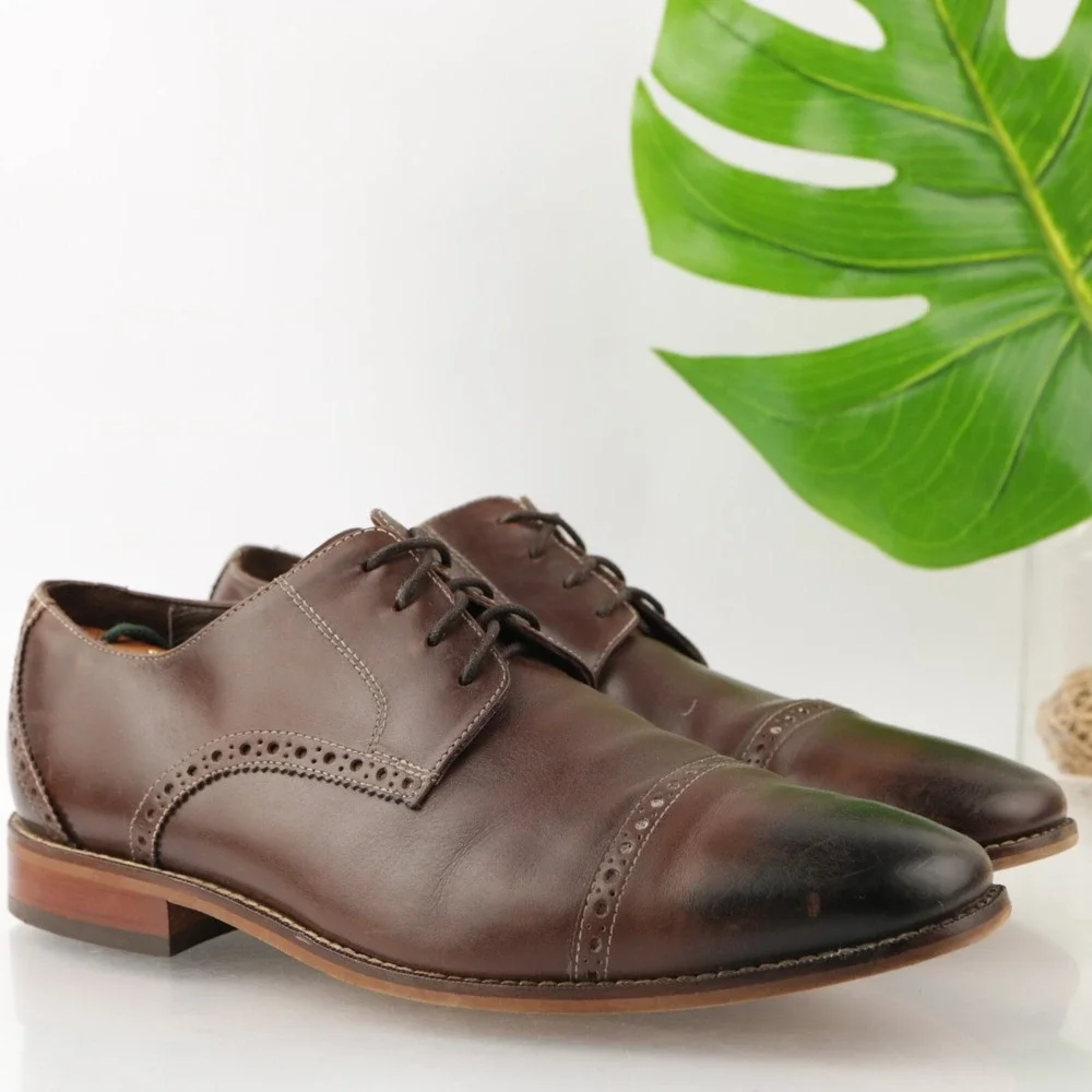 Florsheim Mens Castellano Oxford Size 10 WIDE 3E Brown Leather Derby Dress Shoes